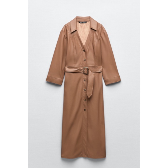 Zara Belted Faux Leather Shirt Zara Black Leather Shirt Dress Zara Leather  Dress With Belt Black